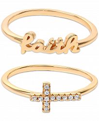 Giani Bernini 2-Pc. Set Cubic Zirconia Cross & Faith Stack Rings in 18k Gold-Plated Sterling Silver, Created for Macy's