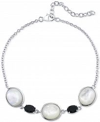 Mother-of-Pearl & Onyx Chain Bracelet in Sterling Silver
