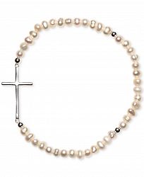 Cultured Freshwater Pearl (3-4mm) East-West Cross Stretch Bracelet in Sterling Silver