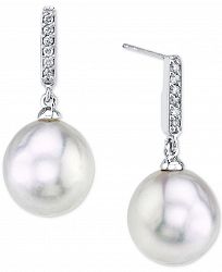 Cultured White South Sea Pearl (10mm) & Diamond (1/10 ct. t. w. ) Drop Earrings in 14k White Gold