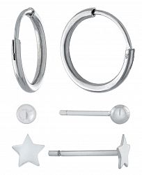 Giani Bernini 3-Pc. Set Stud & Hoop Earrings in Sterling Silver, Created for Macy's