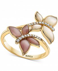 Effy Mother-of-Pearl & Diamond (1/10 ct. t. w. ) Butterfly Ring in 14k Gold