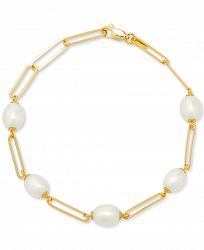 Cultured Freshwater Pearl (9 x 7mm) Paperclip Link Bracelet in 14k Gold-Plated Sterling Silver