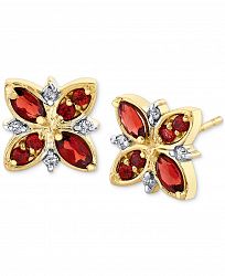 Rhodolite Garnet (3/4 ct. t. w. ) & Diamond (1/20 ct. t. w. ) Stud Earrings in 14k Gold