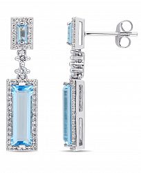 Baguette Cut Blue Topaz (4-1/5 ct. t. w. ) and Diamond (1/3 ct. t. w. ) Drop Earrings in 14k White Gold