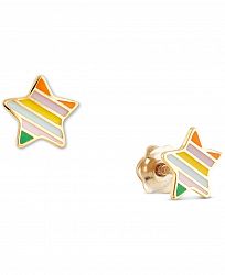 Children's Striped Enamel Star Stud Earrings in 14k Gold