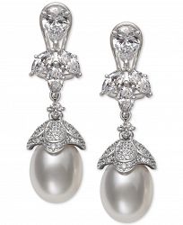 Belle de Mer Cultured Freshwater Pearl (9-10mm) & Cubic Zirconia Drop Earrings in Sterling Silver, Created for Macy's