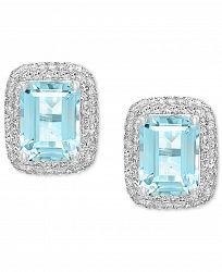 Effy Aquamarine (3-1/4 ct. t. w. ) & Diamond (3/8 ct. t. w. ) Halo Stud Earrings in 14k White Gold
