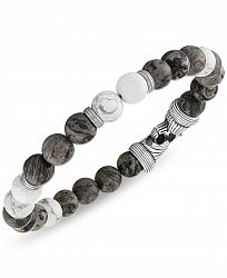 Esquire Men's Jewelry Gray Jasper & Howlite Beaded Bracelet in Sterling Silver, Created for Macy's