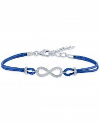 Diamond Accent Infinity Blue Cord Bracelet in Sterling Silver