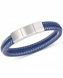 Legacy for Men by Simone I. Smith Men's Blue Leather Braided Bracelet in Stainless Steel