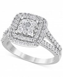 Diamond Halo Square Cluster Engagement Ring (1 ct. t. w. ) in 14k White Gold
