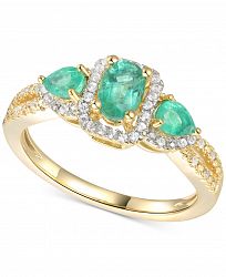 Emerald (5/8 ct. t. w. ) & Diamond (1/6 ct. t. w. ) Statement Ring in 14k Gold Over Sterling Silver