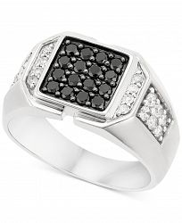 Men's Black Diamond (3/8 ct. t. w. ) & White Diamond (1/2 ct. t. w. ) Square Cluster Ring in 10k White Gold