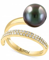 Effy Tahitian Pearl (10mm) & Diamond (1/5 ct. t. w. ) Wrap Ring in 14k Gold