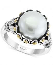 Effy Cultured Freshwater Pearl (11mm) & Diiamond (1/10 ct. t. w. ) Statement Ring in Sterling Silver & 18k Gold-Plate