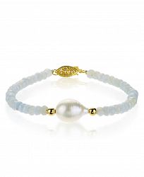 Baroque Freshwater Cultured Pearl (10-11mm) with Blue Lace Agate (4-5mm) 7 1/4" Bracelet in 14k Yellow Gold