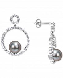 Black Cultured Tahitian Pearl (8mm) & White Sapphire (1-1/10 ct. t. w. ) Circle Drop Earrings in 10k White Gold