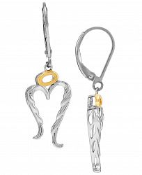 Angel Wing & Halo Leverback Drop Earrings in Sterling Silver & 14k Gold-Plate