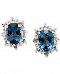 Blue Topaz (2-1/2 ct. t. w. ) & White Topaz (5/8 ct. t. w. ) Oval Halo Stud Earrings in Sterling Silver