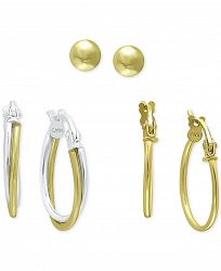 Giani Bernini 3-Pc. Set Small Hoop and Ball Stud Earrings in Sterling Silver & 18k Gold-Plate, Created for Macy's