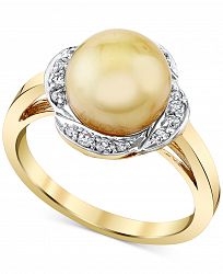 Cultured Golden South Sea Pearl (9mm) & Diamond (1/5 ct. t. w. ) Halo Ring in 10k Gold