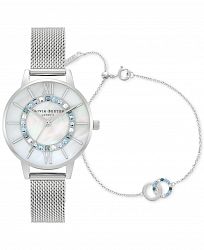 Olivia Burton Women's Wonderland Stainless Steel Mesh Bracelet Watch 30mm Gift Set