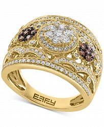 Effy White Diamond (3/4 ct. t. w. ) & Espresso Diamond (1/5 ct. t. w. ) Flower Filigree Statement Ring in 14k Gold