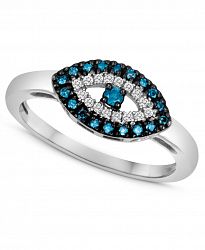 Sterling Silver Ring, Blue Diamond (1/10 ct. t. w. ) and White Diamond Accent Evil Eye Ring