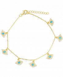 Cubic Zirconia & Nano Turquoise Evil Eye Charm Bracelet in 14k Gold-Plated Sterling Silver