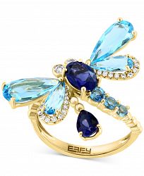 Effy Multi-Gemstone (5 ct. t. w. ) & Diamond (1/10 ct. t. w. ) Dragonfly Statement Ring in 14k Gold
