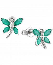 Sapphire (7/8 ct. t. w. ) & Diamond (1/20 ct. t. w. ) Butterfly Stud Earrings in Sterling Silver (Also in Ruby & Emerald)