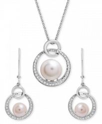 Cultured Freshwater Pearl 6mm Diamond 1 10 Ct. T. W. Double Circle Necklace Earring Collection