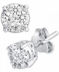 Diamond Cluster Stud Earrings 1 2 To 1 Ct. T. W. In 14k White Gold