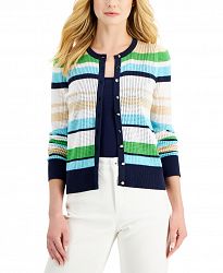 Charter Club Women's Striped Button Cardigan, Created for Macy's