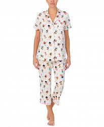 Cuddl Duds Printed Short Sleeve Notch-Collar Capri Pajama Set