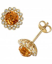 Effy Citrine (1-1/2 ct. t. w. ) & Diamond (1/8 ct. t. w. ) Flower Stud Earrings in 14k Gold