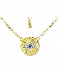 Giani Bernini Lab-Created Blue Sapphire & Cubic Zirconia Evil Eye Disc Pendant Necklace, 16" + 2" extender, Created for Macy's