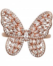 Cubic Zirconia Baguette Butterfly Ring (1-1/2 ct. t. w. ) In Sterling Silver or 18K Rose Gold over Sterling Silver
