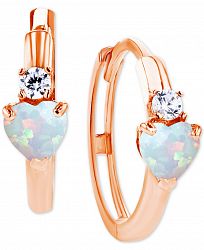 Lab-Created Opal (1/5 ct. t. w. ) & Lab-Created White Sapphire (1/10 ct. t. w. ) Heart Small Hoop Earrings, 0.5"
