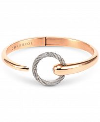 Charriol White Topaz Two-Tone Bangle Bracelet (1/5 ct. t. w. ) in Stainless Steel & 14k Rose Gold-Plated Stainless Steel Pvd