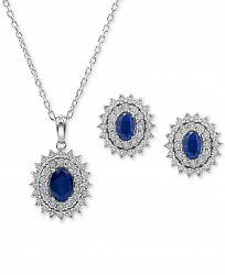 2-Pc. Set Sapphire (1-1/3 ct. t. w. ) & Diamond (1/4 ct. t. w. ) Pendant Necklace & Matching Stud Earrings in Sterling Silver
