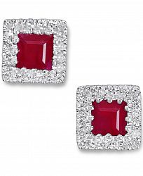 Ruby (1/2 ct. t. w. ) & Diamond (1/8 ct. t. w. ) Square Halo Stud Earrings in 10k White Gold