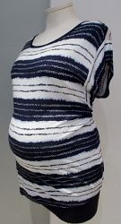 Thyme Maternity blue and white striped zipper back short sleeve top - XXL
