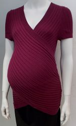 Thyme Maternity purple short sleeve knit faux wrap top - S