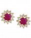Amore by Effy Certified Ruby (5/8 ct. t. w. ) and Diamond (1/4 ct. t. w. ) Floral Stud Earrings in 14k Gold, Created for Macy's