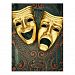 Golden comedy and tragedy masks on patterned Postcard