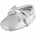 Unique Baby 100% Genuine Leather Bow Moccasins Anti-Slip Tassels Prewalker Toddler Shoes (XS (4.5 inches), Silver) by Unique Baby