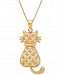 Textured Backwards Kitty Cat Pendant Necklace in 14k Gold