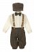 Vintage Dress Suit-Bowtie, Suspenders, Knickers Outfit Set for Boys-Toddler, Houndstooth-Beige/Ivory-3T